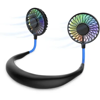 Nackenventilator, tragbarer Mini-USB-Ventilator, tragbarer Hals-Ventilator, wiederaufladbar, Luftkühler mit doppeltem Kopf, 3 Geschwindigkeitsstufen, für den Außenbereich, Camping, Büro