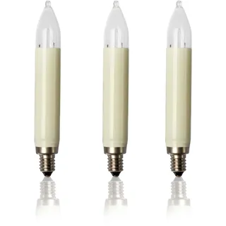 Hellum Ersatz-Kerzen für Weihnachtsbaum Kerzen Lichterketten innen und außen, 3 Stück 12V 3W Schaftkerze für Lichterketten mit 20 Brennstellen, ø15mm E10/ 12V/ 3W/ 22Lumen 902037