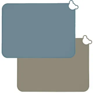 PandaEar 2er Pack Silikon Platzsets Kinder, Baby Tischsets Abwaschbare Kinder, rutschfeste Platzdeckchen, Tragbare Knetunterlage für Esstisch & Restaurants - Blau & Braun