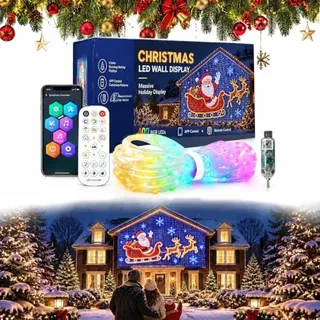 Christmas LED House Net & Smart Outdoor Wall Curtain Light 400 RGB (1mx1m) | Curtain Fairy Lights 400 RGB LEDs, App & 32-Key Remote, 6 Dynamic Modes, Music Sync, Timer & Memory for Christmas Decor