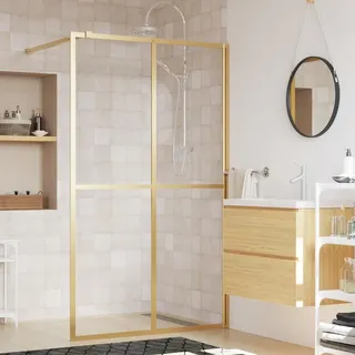 Brokky Duschwand für Begehbare Dusche ESG Klarglas Golden 140x195cm Walk in Duschwand, Falttür Begehbare Dusche Duschkabine Duschtrennwand