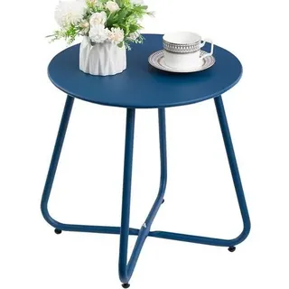 Beistelltisch Outdoor Gartentisch Wetterfest Rund Metall, Navy Blau