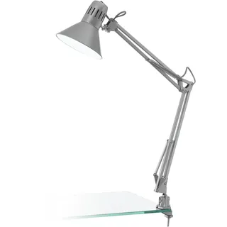 EGLO Tischlampe Firmo, 1 flammige Klemmlampe Vintage, Industrial, Retro, Schreibtischlampe aus Stahl und hochwertigem Kunststoff, Klemmleuchte in Silber, Lampe mit Schalter, E27 Fassung