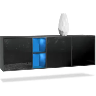 Vladon Sideboard, Schwarz Hochglanz, Holzwerkstoff, 182x53x35 cm, Wohnzimmer, Kommoden & Sideboards, Sideboards