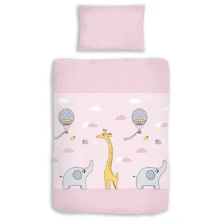 DOBNIG Babybettwäsche Biber Kinderbettgarnitur 2tlg. 100x135 cm rosa mit Elefant, Giraffe, Biber, 2 teilig, Baumwoll Biber-Qualität,hautsympathisch und pflegeleicht Herbst Winter rosa