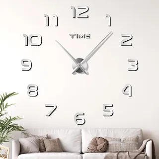JIZZU 3D Wanduhren Moderne, XXL Stumm Spiegel Aufkleber, 60-120cm, Weiß | Mute Große Wanduhr, DIY Dekoration Uhren, für Dekoration Geschenk Nach Hause Wohnzimmer Restaurant Büro und Hotel
