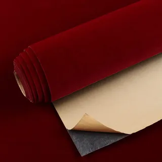 VEELIKE Tapete Samtstoff Tiefrot Klebefolie Rot Möbelfolie Selbstklebend Folie Ornamente Klebefolie Möbel Vintage Samttapeten Wandtapete Luxus Tapeten Schlafzimmer Dekorfolie Wohnzimmer 40cmx300cm