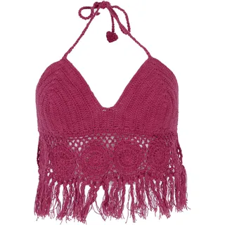GURU SHOP Häkeltop, Bikinitop, Strandtop, Hippie Bra Flower Power - Himbeerrot, Damen - 36
