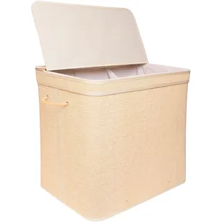 Relaxdays Wäschekorb mit Deckel, 170 L 3 Innenfächer, Hxbxt: 61 x 67 x 44 cm, Badezimmer Wäschetruhe, Natur