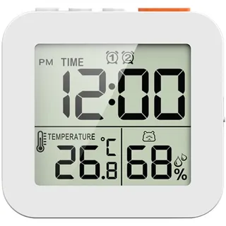 Badezimmeruhr, digitaler Duschtimer für Badezimmer, Wanduhr mit Alarm, Touchscreen, wasserdicht, tragbar, Innenthermometer, Hygrometer, Weiß