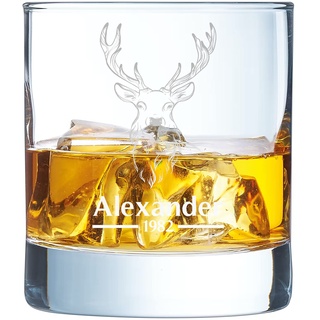 Your Gravur - Whiskey Glas mit Gravur - Hirsch - personalisiertes Whiskyglas mit 30cl - personalisierte Geschenke für Männer, Väter & Motorradfahrer - tolles personalisiertes Whiskey Glas