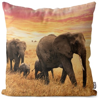 VOID Elefanten Steppe Afrika Kissenbezug Kissenhülle Sofakissen Kissen Deko Outdoor-Kissen Dekokissen, Kissen Größe:40 x 40 cm