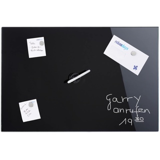 Relaxdays Magnettafel beschreibbar, inkl. 3 Magnete & Stift, abwischbar, Rahmenlos, Magnetboard Glas, Schwarz, 80 x 50 cm