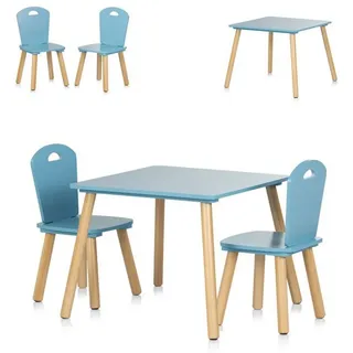 Chipolino Kinderstuhl + Kindertisch, Kinder Tischset Holztisch, 2 Holzstühle, Kindersitzgruppe, 3-teilig blau