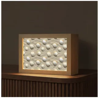 OnlyWow Tischleuchte Lightbox Muscheln - Sand - Maritim, Dimmbar, Farbwechsel, LED, Warmweiß, Kaltweiß, Neutralweiß Einstellbar, Tischlampe, Schreibtischlampe, Desk, Dimmbar, mit Kabel, LED 20 cm x 8 cm x 15 cm