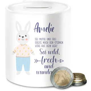 Spardose - Hase Hasen Hasenmotiv Rabbit Geschenk zur Taufe Geburt Kommunion Konfirmation Jugendweihe - Unisize - Weiß - Geschenke kinderspardose Ostern Motiv Keramik kinderspardosen