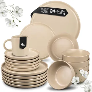 Moritz & Moritz NORDIC Geschirrset 6 Personen - 24-teiliges Steingut Geschirr Set in Taupe - Skandinavisches Design - Robustes Teller Set 6 Personen für Alltag & Gäste - Kombiservice Geschirrsets