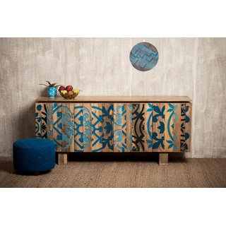Sideboard »Layer«, mit 4 sehr schöne dekorative Türen, Breite 177 cm, Braun/blau, , 93070330-0 B/H/T: 185 cm x 77 cm x 47 cm