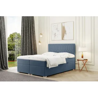 Boxspringbett Schlafzimmerbett DUSTY 180x220cm in Stoff Riviera Blau