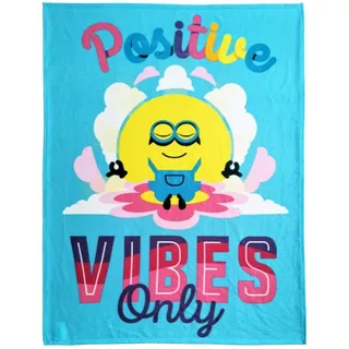 Halantex Fleecedecke Minion Einfach unverbesserlich Only Positive Vibes – 100% Polyester – Maße 130 x 170 cm – Farbe Hellblau