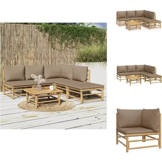 vidaXL 6-tlg. Garten-Lounge-Set mit Kissen Taupe Bambus - Gartenmöbel-Sets - Braun