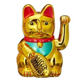 Relaxdays Maneki Neko Winkekatze, Glücksbringer, 16 cm gold
