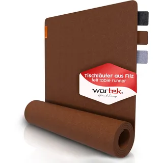 wortek Tischläufer Filz I 150x40 cm Tischband Braun I Filzunterlage Tischdecke abwaschbar I skandinavischer Tischläufer braun für drinnen und draußen
