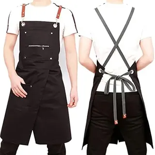 Schwarze Schürze - Gespaltenes Bein - Einstellbar Für Damen Mann - Pro Chef, Barista, Barkeeper, Bäcker, Stylist, Tätowierer, Künstler, Server Schürzen,Schwarz - Einheitsgröße