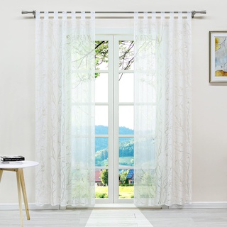 ESLIR Gardinen mit Schlaufen Vorhänge Ausbrenner Fensterschal Transparent Schlaufenschal Landhaus Wohnzimmer Weiß #1 BxH BxH 140x225cm 1 Stück