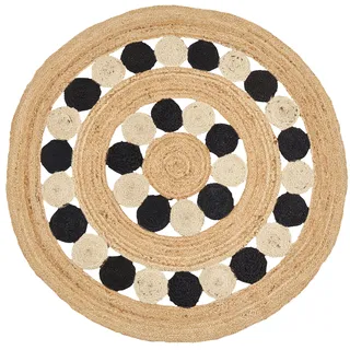 Beliani Hovit Juteteppich 140 x 140 cm Beige/Schwarz