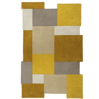 Wollteppich FLAIR RUGS "Abstract Collage" Teppiche Gr. B/L: 90 cm x 150 cm, 11 mm, 1 St., gelb (ocker) Schurwollteppiche