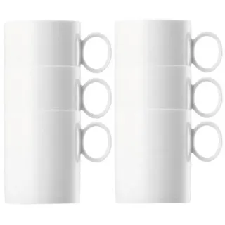 Thomas Porzellan Geschirr-Set Loft Weiss Becher mit Henkel 0,38 l Set6, Porzellan weiß