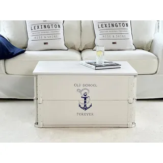 Uncle Joe ́s Truhe Old School Couchtisch Truhentisch im Vintage shabby chic Style aus Massiv-Holz in weiss mit Stauraum und Deckel Holzkiste Beistelltisch Landhaus Wohnzimmertisch Holztisch weiß