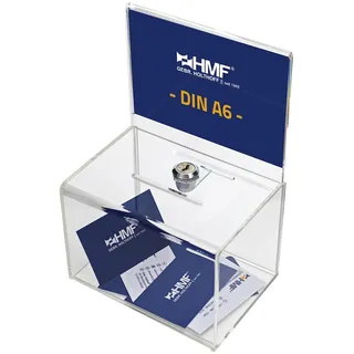 HMF 46912 Acryl Spendenbox abschließbar 15,5 x 11 x 11 cm, DIN A6 Blatteinschub Transparent