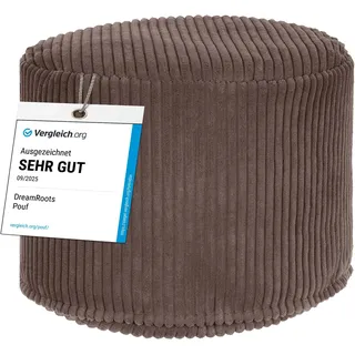 DreamRoots Runder Cord Pouf Hocker 380 g/m2 als Bequemer Bodenstuhl und Vielseitiges Sitzkissen Boden für Wohnzimmer Schlafzimmer oder Homeoffice 50x50x35 cm Roasted Cocoa