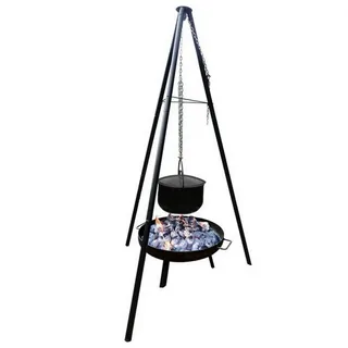 Jürgen Westerholt GmbH Holzkohlegrill Multi-Grillset "OSLO" Schwenkgrill Dreibein Standgrill mit 15L Topf, schwere, massive Feuerschale Ø60 cm - Schwenkgrillgestell H180 cm, Grillrost Ø 55 cm, inkl. 2 Fischfilethalter