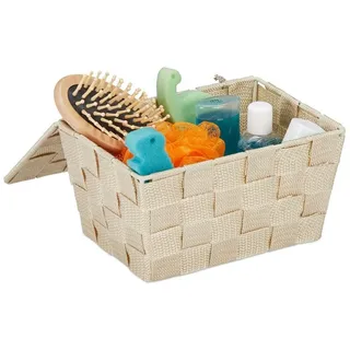 Relaxdays Aufbewahrungskorb Badorganizer Flechtkorb 14 x 42 x 20 cm beige