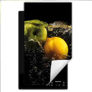 TMK ArtDeko Herdabdeckplatte 30x52 cm Einteilig Küche Herdabdeckung Induktionsfeld Ceranfeld Herdabdeckplatten Vinyl Matte Aufrollbar - Schwarz Obst