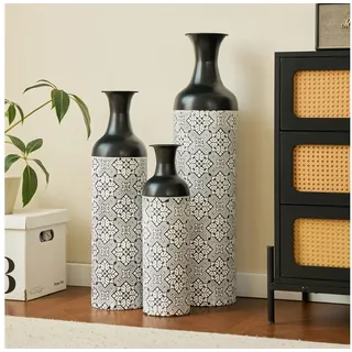 KLAM HOME Bodenvase Große Bodenvase 3er Set aus Metall, (50/65/83 cm), Mid-Century Modern (Dekovase Boden bis zur Decke reichende Vase, hohe dekorative Vase), Vintage Deko, Dekorative Vase für Wohnzimmer, Flur und Schlafzimmer schwarz