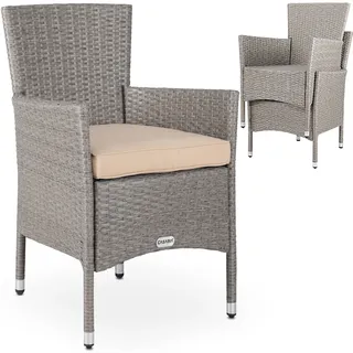CASARIA® 2er Set Poly Rattan Gartenstuhl mit Auflage Stapelbar Wetterfest 160 kg Belastbar Stapelstuhl Garten - Beige Grau