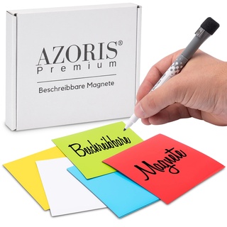 AZORIS PREMIUM® Beschreibbare Magnete für Whiteboard | 25 Stück Wiederverwendbar 10x10cm Bunte Magnetschilder zum Beschriften | Magnetkarten in 5 Farben