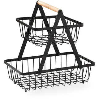 Lacor - 61124 - Doppel-Obstschale SQ, Obstschale mit doppelter Höhe, vielseitig, 100% stabil und widerstandsfähig, aus Metall und Holz, einfach zu montieren