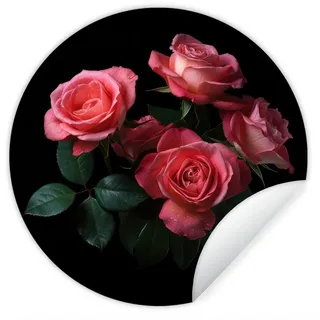 MuchoWow Wandsticker Rosen - Rosa - Blumen - Natur - Schwarz (1 St), Tapetensticker Selbstklebend, Wandbild Wohnzimmer, 80x80 cm bunt 80 cm x 80 cm x 0.1 cm