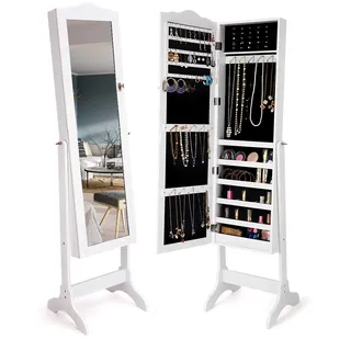 GIANTEX Schmuckschrank mit Spiegel, Spiegelschrank freistehend | Schmuckregal mit viel Stauraum, verstellbarer Spiegelwinkel, abschließbarer Aufbewahrungsschrank für Zuhause, Juwelierladen