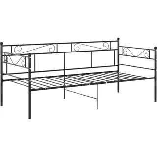 vidaXL Schlafsofa Bettgestell Tagesbett Metallbett Bettsofa Einzelbett Bett Gästebett Sofabett Couch Sofa Jugendbett Schwarz Metall 90x200 cm