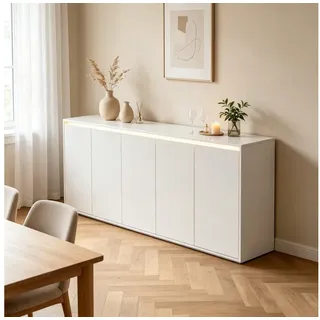 FUFU&GAGA Sideboard Hochglanz Kommode mit LED-Beleuchtung, weiß, 80-200 cm weiß 200 cm x 80 cm x 35 cm