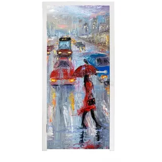 MuchoWow Türtapete Gemälde - Öl - Auto - Zebrastreifen, Matt, bedruckt, (1 St), Türfolie Selbstklebend, Türtapete, Türdeko Poster, 95x235 cm bunt 95 m x 235 m