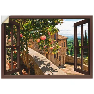 ARTland Wanddeko Wandtattoo selbstklebende Vinylfolie Fensterblick Fenster Toskana Landschaft Garten Rosen Balkon Natur T5QB