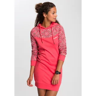 Sweatkleid KANGAROOS Gr. 50, N-Gr, rot (hellrot, gemustert) Damen Kleider Freizeitkleider mit schönem Print im Ärmel- und Brustbereich