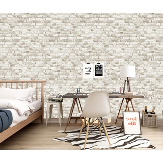 BUVU tapete 53x1000cm Steintapete Weiß Natur Stein, schöne edle Tapete im Steinmauer Loft Design, moderne 3D Optik für Wohnzimmer, Schlafzimmer oder Küche